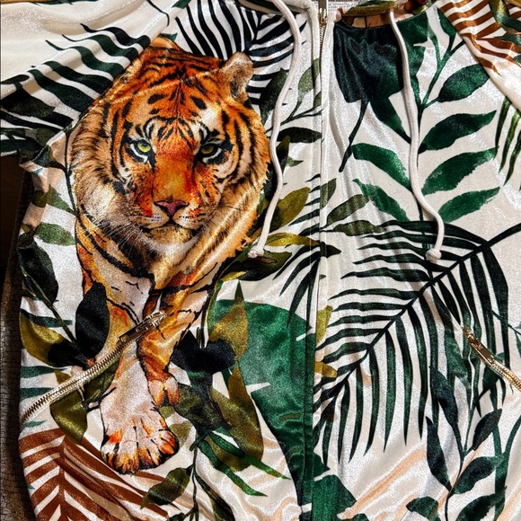 Aviator Nation Tiger Jungle Classic Full Zip Hoodie Velvet White Unisex Medium - Picture 6 of 6